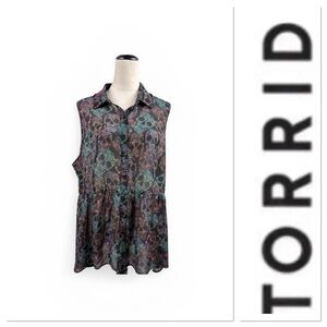 🆕 Torrid colorful skull print semi sheer sleeveless top size 1-1X-14-16